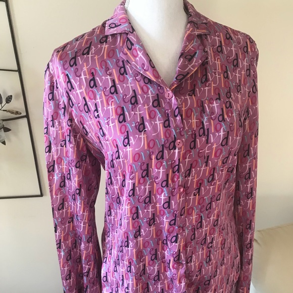 Vintage Diane Von Furstenberg Pink Silk DVF Logo Print Luxe Pajamas Size Medium - Picture 4 of 8